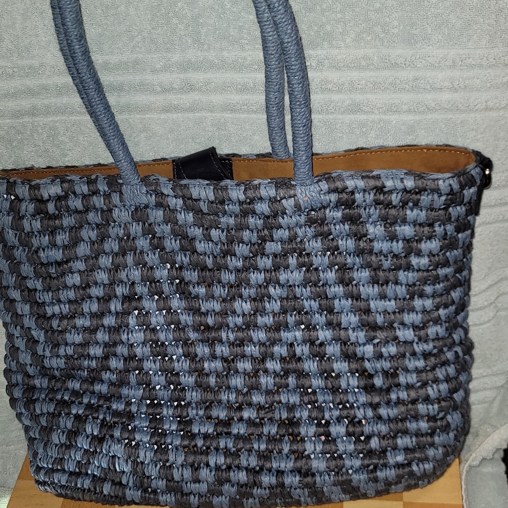 Woven Blue and Black Tote Bag - Stylish Everyday Carry